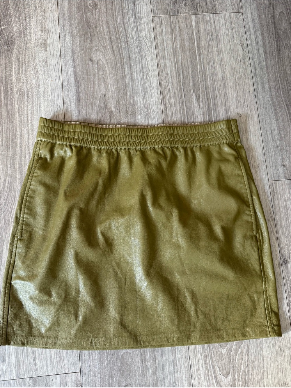 Babaton Olive Green Faux Leather Mini Skirt